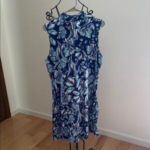 Emerald Blue and White Ruffled Tiered Mini Dress